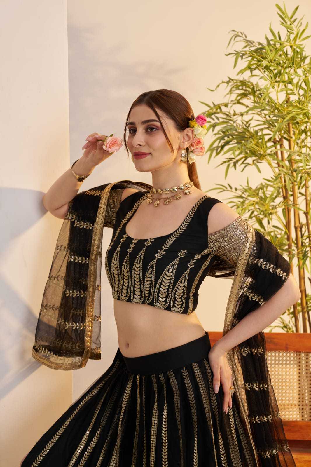 Georgette Embroidered Zari Work Sequins Lehenga